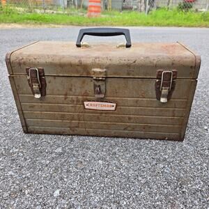 Vintage Craftsman Crown Logo Metal Tool Box with Red Tray – 1960s/70s